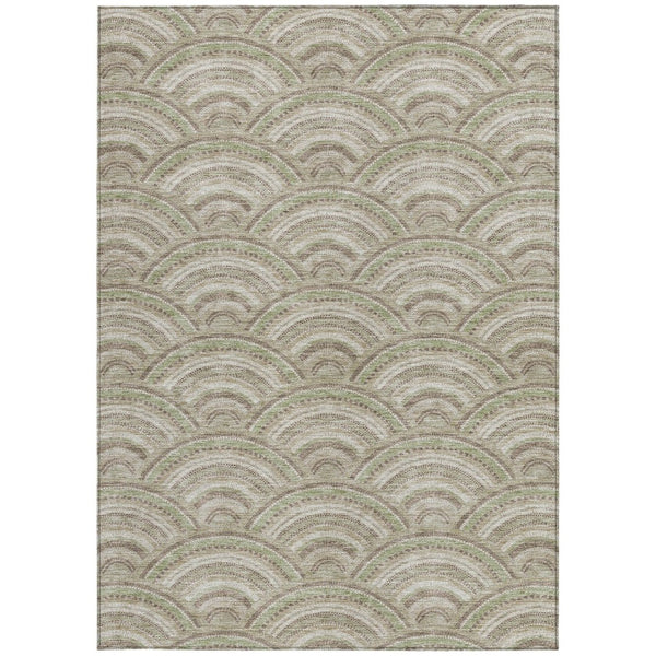 HomeRoots 5' Modern Geometric Indoor Outdoor Area Rug in Taupe, Fern Green & Ivory - Washable & Durable Design 5' X 8' 615243