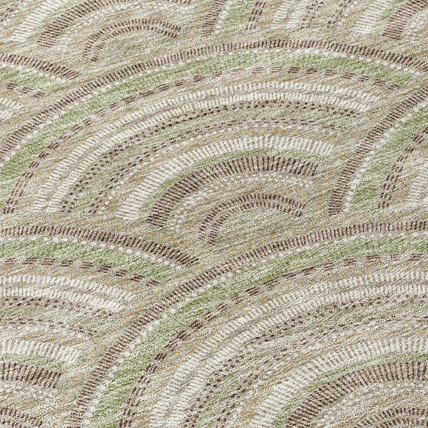 HomeRoots 5' Modern Geometric Indoor Outdoor Area Rug in Taupe, Fern Green & Ivory - Washable & Durable Design 8' Round 615244