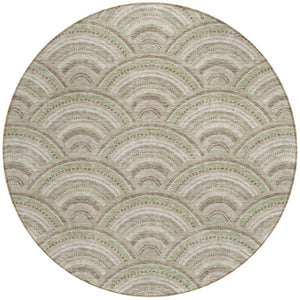HomeRoots 5' Modern Geometric Indoor Outdoor Area Rug in Taupe, Fern Green & Ivory - Washable & Durable Design 8' Round 615244