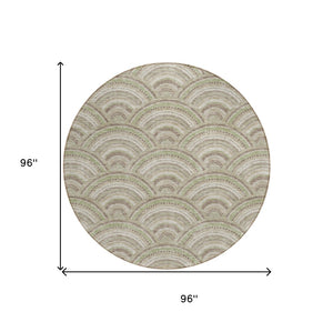HomeRoots 5' Modern Geometric Indoor Outdoor Area Rug in Taupe, Fern Green & Ivory - Washable & Durable Design 8' Round 615244
