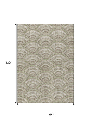 HomeRoots 5' Modern Geometric Indoor Outdoor Area Rug in Taupe, Fern Green & Ivory - Washable & Durable Design 8' X 10' 615245