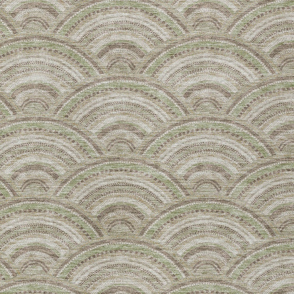 HomeRoots 5' Modern Geometric Indoor Outdoor Area Rug in Taupe, Fern Green & Ivory - Washable & Durable Design 8' X 10' 615245