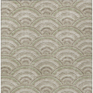 HomeRoots 9' X 12' Stylish Taupe, Fern Green & Ivory Geometric Washable Area Rug for Indoor & Outdoor Use 615246