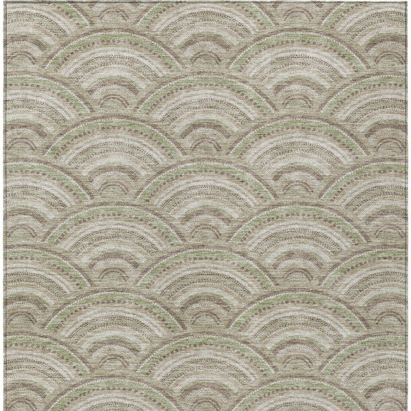 HomeRoots 9' X 12' Stylish Taupe, Fern Green & Ivory Geometric Washable Area Rug for Indoor & Outdoor Use 615246