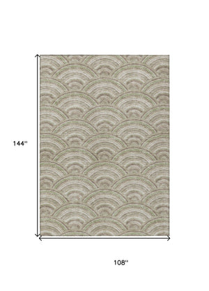 HomeRoots 9' X 12' Stylish Taupe, Fern Green & Ivory Geometric Washable Area Rug for Indoor & Outdoor Use 615246