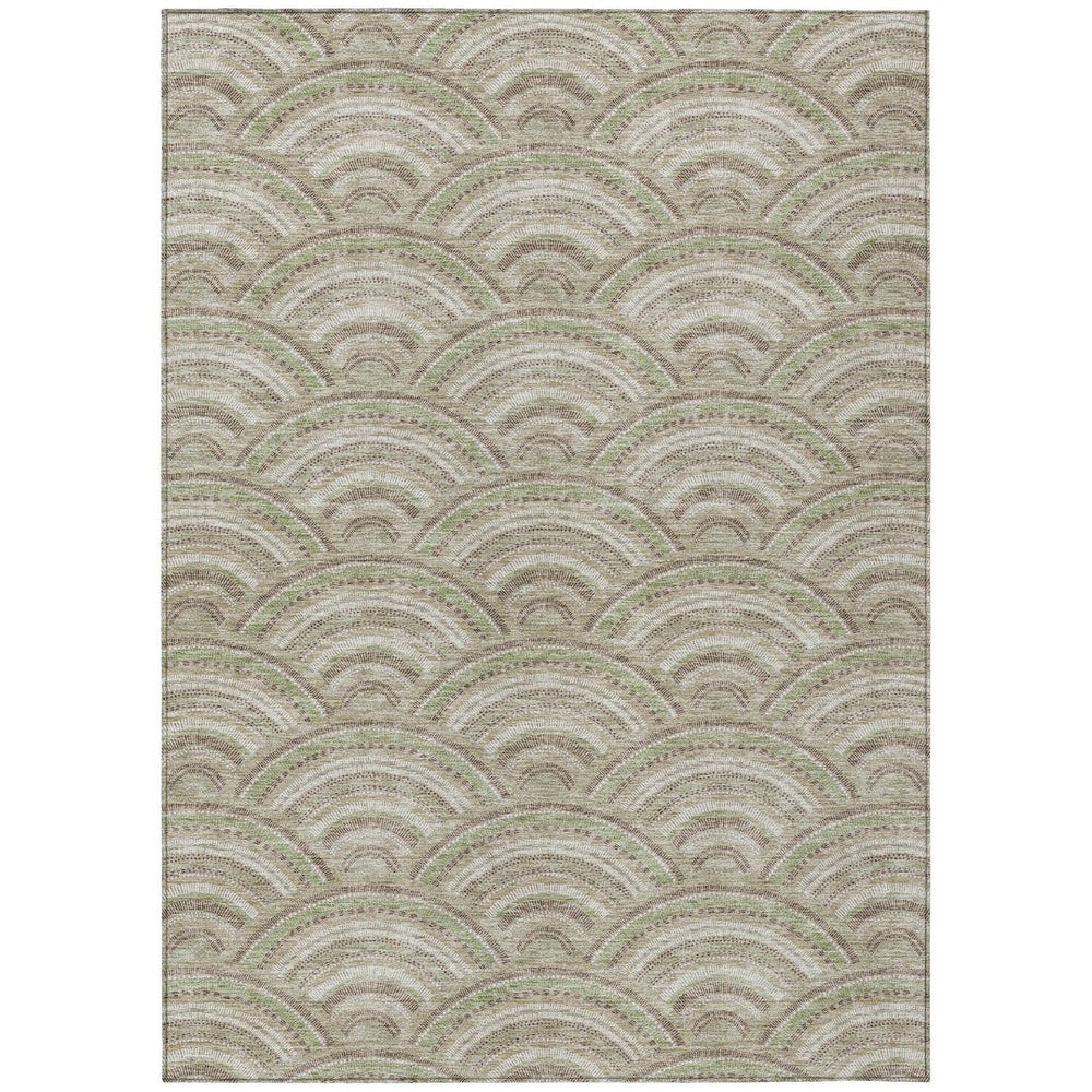 HomeRoots 9' X 12' Stylish Taupe, Fern Green & Ivory Geometric Washable Area Rug for Indoor & Outdoor Use 615246
