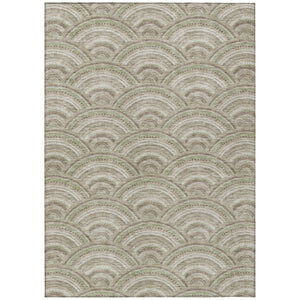 HomeRoots 9' X 12' Stylish Taupe, Fern Green & Ivory Geometric Washable Area Rug for Indoor & Outdoor Use 615246