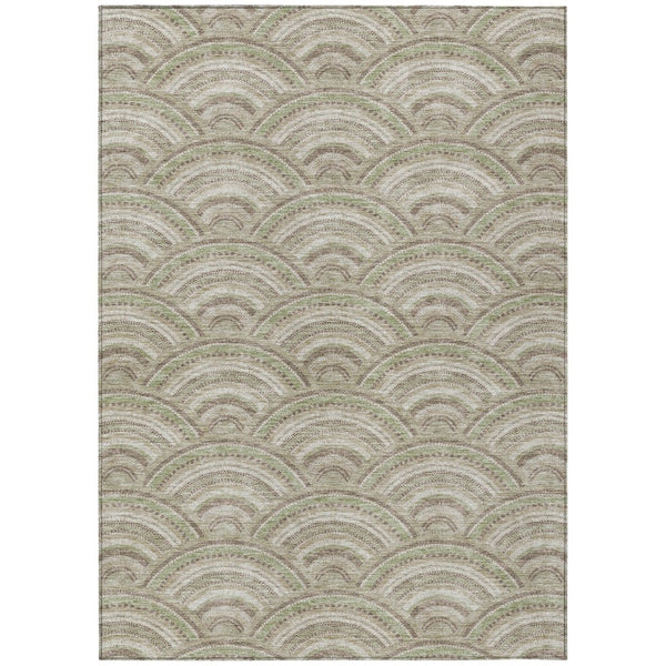 HomeRoots 9' X 12' Stylish Taupe, Fern Green & Ivory Geometric Washable Area Rug for Indoor & Outdoor Use 615246