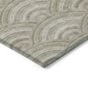 HomeRoots 9' X 12' Stylish Taupe, Fern Green & Ivory Geometric Washable Area Rug for Indoor & Outdoor Use 615246