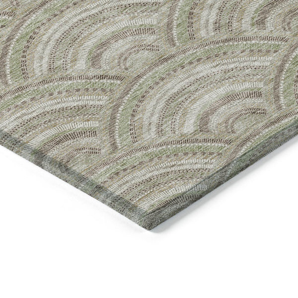 HomeRoots 9' X 12' Stylish Taupe, Fern Green & Ivory Geometric Washable Area Rug for Indoor & Outdoor Use 615246
