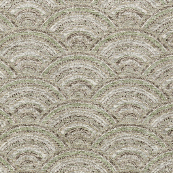 HomeRoots 5' Modern Geometric Indoor Outdoor Area Rug in Taupe, Fern Green & Ivory - Washable & Durable Design 10' X 14' 615247