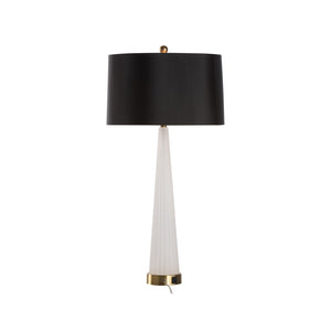 Wildwood Ava Fluted Glass Table Lamp With Polished Brass Base, Black Shade & Built-In Usb For Bedside 61525