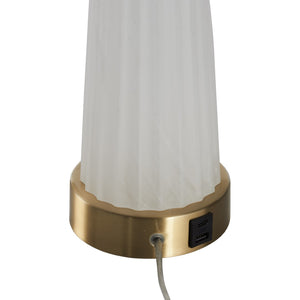 Wildwood Ava Fluted Glass Table Lamp With Polished Brass Base, Black Shade & Built-In Usb For Bedside 61525