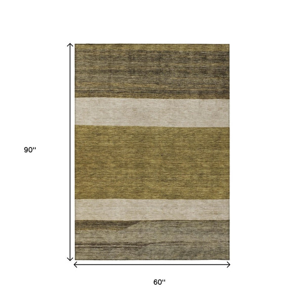 HomeRoots 5' Modern Abstract Area Rug in Coffee, Ivory, and Gray - Durable, Washable for Indoor & Outdoor Use 5' X 8' 615255