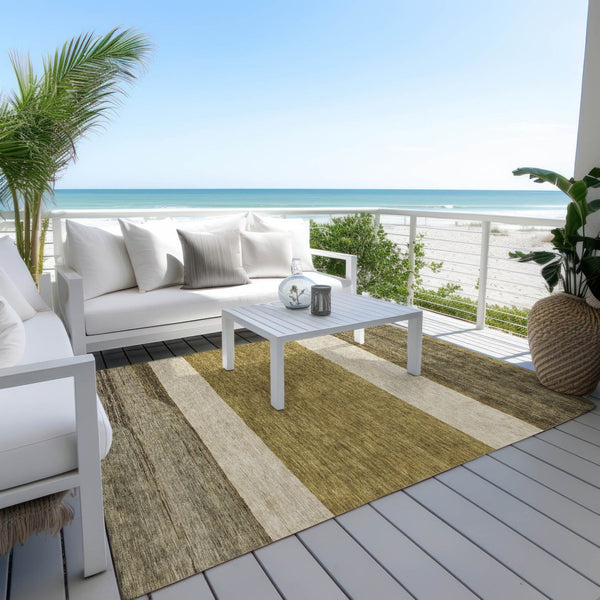 HomeRoots 5' Modern Abstract Area Rug in Coffee, Ivory, and Gray - Durable, Washable for Indoor & Outdoor Use 5' X 8' 615255