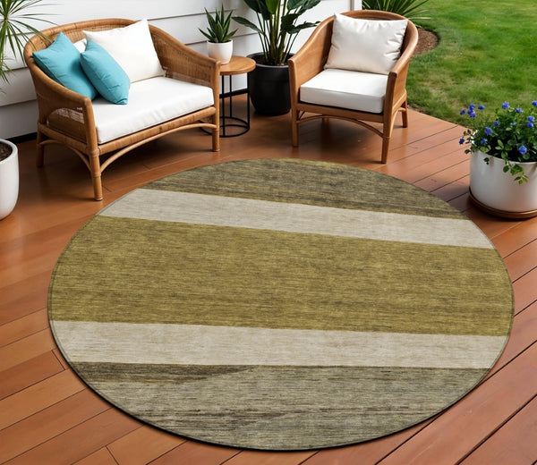 HomeRoots 5' Modern Abstract Area Rug in Coffee, Ivory, and Gray - Durable, Washable for Indoor & Outdoor Use 8' Round 615256