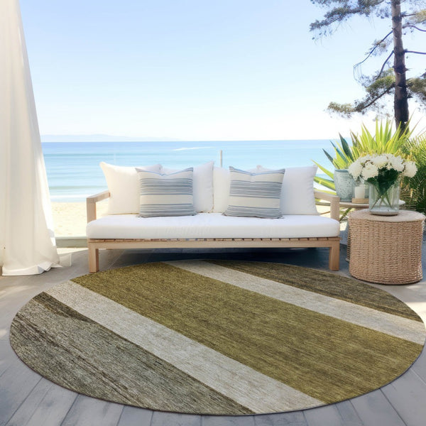 HomeRoots 5' Modern Abstract Area Rug in Coffee, Ivory, and Gray - Durable, Washable for Indoor & Outdoor Use 8' Round 615256