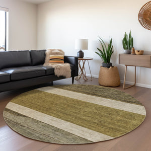 HomeRoots 5' Modern Abstract Area Rug in Coffee, Ivory, and Gray - Durable, Washable for Indoor & Outdoor Use 8' Round 615256