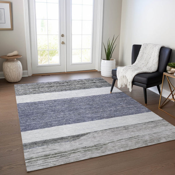 HomeRoots 5' Stylish Denim Blue Abstract Rug – Washable Indoor/Outdoor Solution for Modern Spaces & Durability 5' X 8' 615261