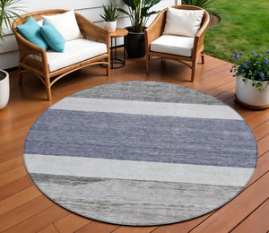 HomeRoots 5' Stylish Denim Blue Abstract Rug – Washable Indoor/Outdoor Solution for Modern Spaces & Durability 8' Round 615262