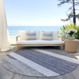 HomeRoots 5' Stylish Denim Blue Abstract Rug – Washable Indoor/Outdoor Solution for Modern Spaces & Durability 8' Round 615262