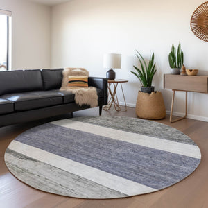 HomeRoots 5' Stylish Denim Blue Abstract Rug – Washable Indoor/Outdoor Solution for Modern Spaces & Durability 8' Round 615262