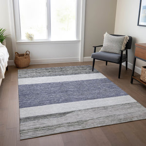 HomeRoots 5' Stylish Denim Blue Abstract Rug – Washable Indoor/Outdoor Solution for Modern Spaces & Durability 8' X 10' 615263