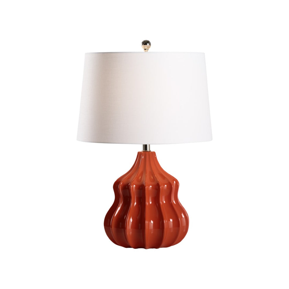 Wildwood Oliver Sculptural Fluted Ceramic Lamp With Glossy Glaze And White Linen Shade For Warm Ambient Lighting Red 61527