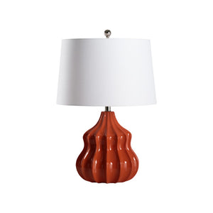 Wildwood Oliver Sculptural Fluted Ceramic Lamp With Glossy Glaze And White Linen Shade For Warm Ambient Lighting Red 61527
