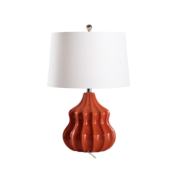 Wildwood Oliver Sculptural Fluted Ceramic Lamp With Glossy Glaze And White Linen Shade For Warm Ambient Lighting Red 61527