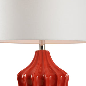 Wildwood Oliver Sculptural Fluted Ceramic Lamp With Glossy Glaze And White Linen Shade For Warm Ambient Lighting Red 61527