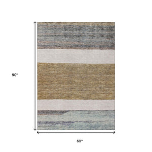 HomeRoots 5' Abstract Washable Area Rug in Brown, Ivory, and Blue – Durable Style for Indoor and Outdoor Use 5' X 8' 615273