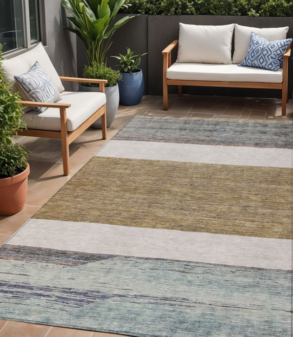 HomeRoots 5' Abstract Washable Area Rug in Brown, Ivory, and Blue – Durable Style for Indoor and Outdoor Use 5' X 8' 615273