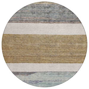 HomeRoots 5' Abstract Washable Area Rug in Brown, Ivory, and Blue – Durable Style for Indoor and Outdoor Use 8' Round 615274