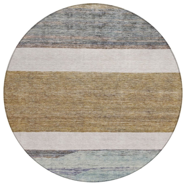 HomeRoots 5' Abstract Washable Area Rug in Brown, Ivory, and Blue – Durable Style for Indoor and Outdoor Use 8' Round 615274