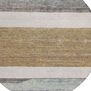 HomeRoots 5' Abstract Washable Area Rug in Brown, Ivory, and Blue – Durable Style for Indoor and Outdoor Use 8' Round 615274