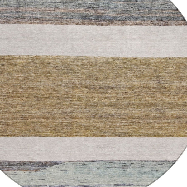 HomeRoots 5' Abstract Washable Area Rug in Brown, Ivory, and Blue – Durable Style for Indoor and Outdoor Use 8' Round 615274