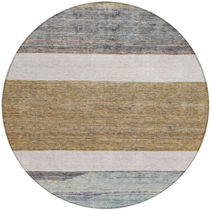 HomeRoots 5' Abstract Washable Area Rug in Brown, Ivory, and Blue – Durable Style for Indoor and Outdoor Use 8' Round 615274