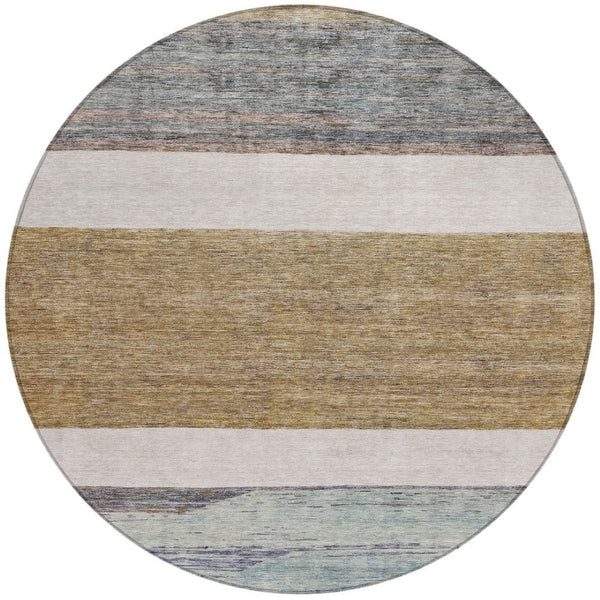 HomeRoots 5' Abstract Washable Area Rug in Brown, Ivory, and Blue – Durable Style for Indoor and Outdoor Use 8' Round 615274