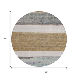 HomeRoots 5' Abstract Washable Area Rug in Brown, Ivory, and Blue – Durable Style for Indoor and Outdoor Use 8' Round 615274
