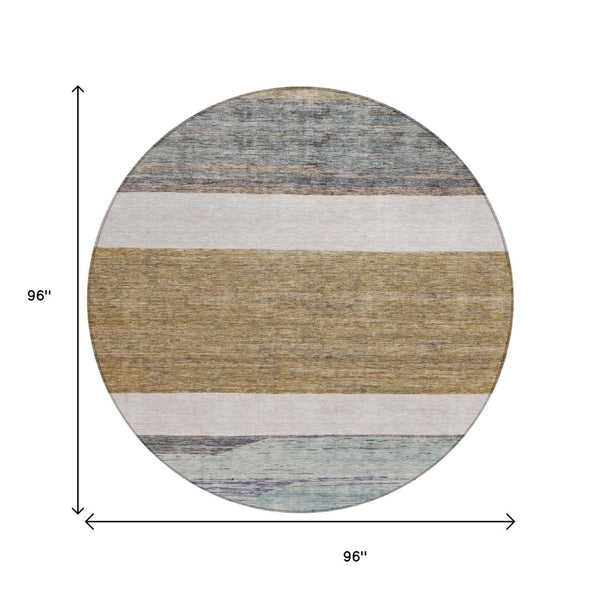 HomeRoots 5' Abstract Washable Area Rug in Brown, Ivory, and Blue – Durable Style for Indoor and Outdoor Use 8' Round 615274