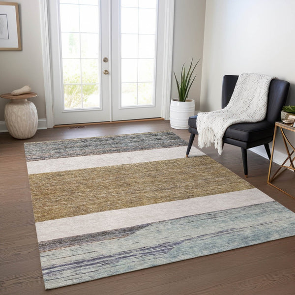 HomeRoots 5' Abstract Washable Area Rug in Brown, Ivory, and Blue – Durable Style for Indoor and Outdoor Use 9' X 12' 615276