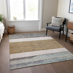 HomeRoots 5' Abstract Washable Area Rug in Brown, Ivory, and Blue – Durable Style for Indoor and Outdoor Use 9' X 12' 615276