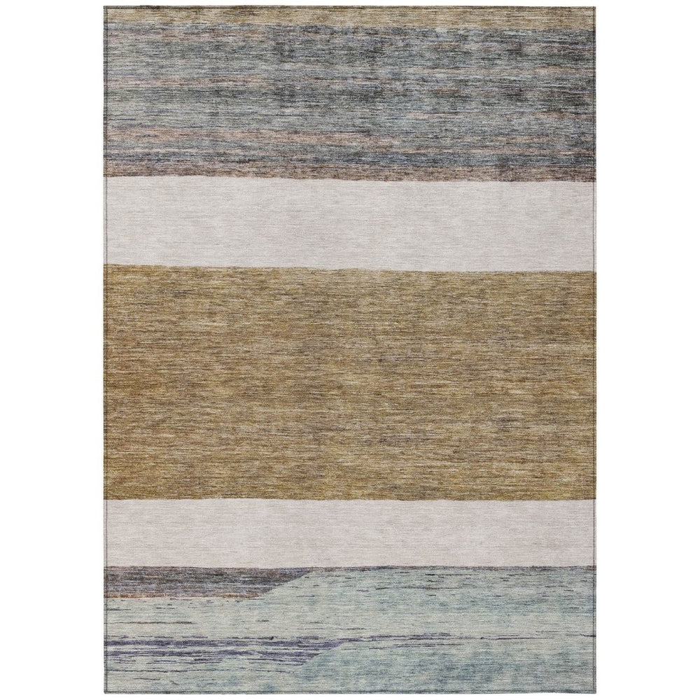 HomeRoots 5' Abstract Washable Area Rug in Brown, Ivory, and Blue – Durable Style for Indoor and Outdoor Use 10' X 14' 615277