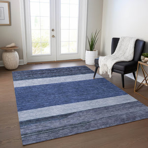 HomeRoots 5' Washable Indoor/Outdoor Area Rug with Navy, Sky Blue, Charcoal Abstract Design for Modern Spaces 5' X 8' 615279
