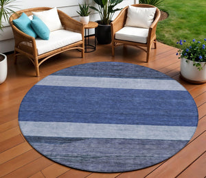 HomeRoots 5' Washable Indoor/Outdoor Area Rug with Navy, Sky Blue, Charcoal Abstract Design for Modern Spaces 8' Round 615280