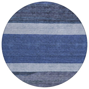 HomeRoots 5' Washable Indoor/Outdoor Area Rug with Navy, Sky Blue, Charcoal Abstract Design for Modern Spaces 8' Round 615280