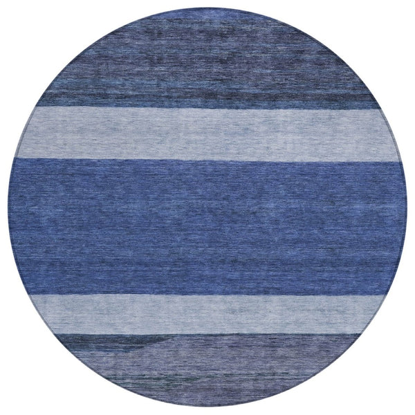 HomeRoots 5' Washable Indoor/Outdoor Area Rug with Navy, Sky Blue, Charcoal Abstract Design for Modern Spaces 8' Round 615280