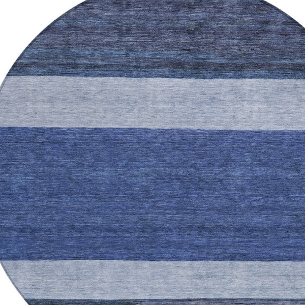 HomeRoots 5' Washable Indoor/Outdoor Area Rug with Navy, Sky Blue, Charcoal Abstract Design for Modern Spaces 8' Round 615280