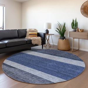 HomeRoots 5' Washable Indoor/Outdoor Area Rug with Navy, Sky Blue, Charcoal Abstract Design for Modern Spaces 8' Round 615280